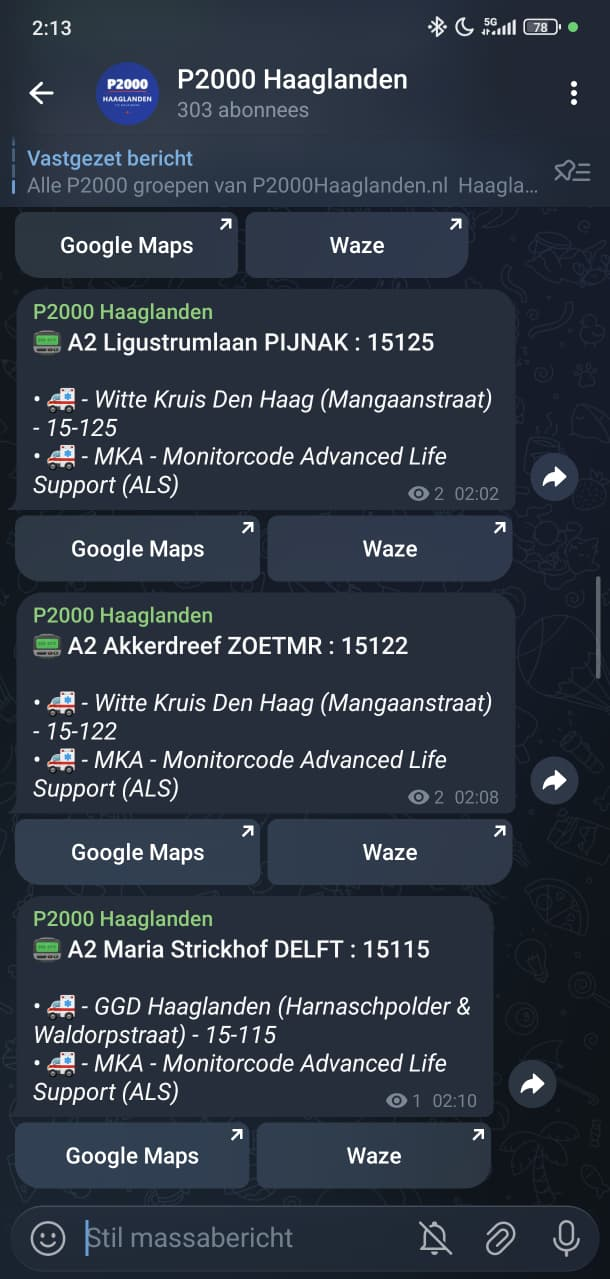 P2000 Haaglanden meldingen op Telegram